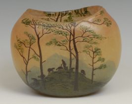 A French Legras pâte de verre cameo glass flattened ovoid vase, decorated with a shepherd and