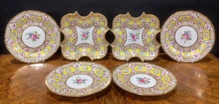 A early 19th century Spode Church Gresley pattern part dessert service, the field painted with