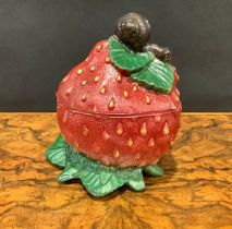 A Vallerysthal pressed glass novelty box and cover, as a strawberry, 12cm long