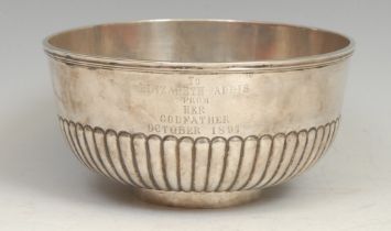 A Chinese silver half-fluted bowl, of substantial gauge, 13cm diam, Wang Hing & Co, Canton c.1860,