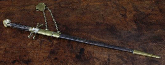 Masonic Interest - a 19th century dagger, 37cm wavy blade, the ricasso inscribed Memento Mori,