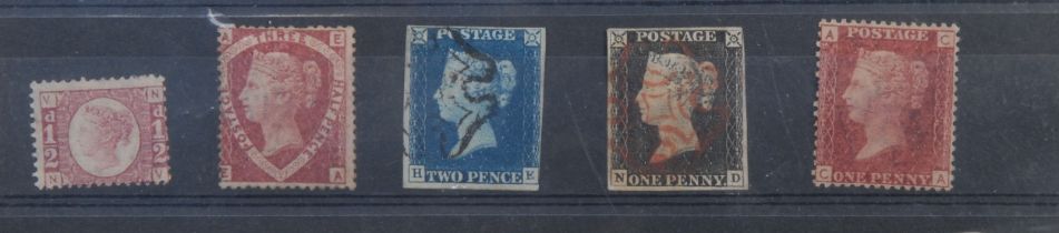 Stamps - QV line engraved mint and used selection, 1d black, 2d blue, both fine used condition, four