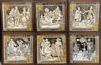 A set of six Mintons tiles, designed by John Moyr Smith, depicting scenes from Sir Walter Scott's