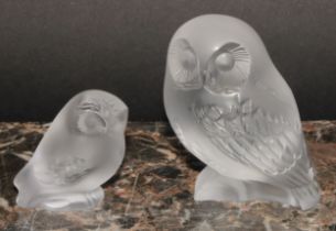A Lalique frosted glass model, of a Shivers Owl, signed Lalique France, 9cm high; another,