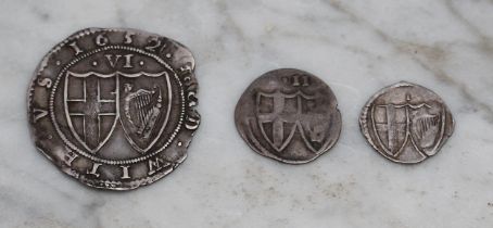 Coins - A Commonwealth (1649-1660) silver sixpence, 1652; a Commonwealth silver half groat; a