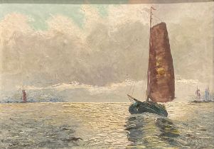 Dutch School (early 20th century) maritime scene, Boats off the Coast signed VEGT?, oil on canvas,