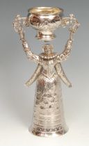 A 19th century Continental silver wager cup, of typical Renaissance figural form, 21cm high,