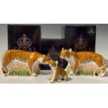 A Royal Crown Derby paperweight family group, Sumatran Tiger Family, comprising of Tiger and