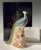 A Royal Crown Derby paperweight, Derby Peacock, Designer's Choice Collection, Visitor's Centre