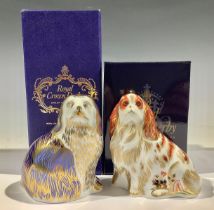 A Royal Crown Derby paperweight, Cavalier King Charles Spaniel, gold stopper, 10cm, printed mark,