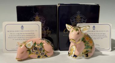 A pair of Royal Crown Derby Paperweights, Plumstead and Pickworth Piglets, one year limited edition,