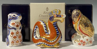 A Royal Crown Derby paperweight, Dragon, gold stopper, 12cm, printed mark, boxed; others,