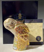 A Royal Crown Derby paperweight, Barn Owl, limited edition Prestige model, designed by Tien Manh