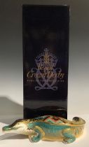 A Royal Crown Derby paperweight, Alligator, gold stopper, 26cm long, printed mark in red, boxed