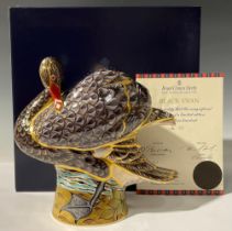 A Royal Crown Derby paperweight, Black Swan, limited edition Prestige model, designed by Tien Manh