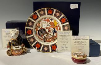 A Royal Crown Derby paperweight, Drummer Teddy, Govier's 1999 Teddy paperweight, designed by John