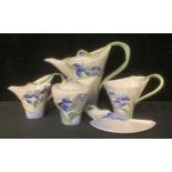 A Franz Bluebell pattern afternoon tea for one set, comprising teapot, cup and saucer, milk jug