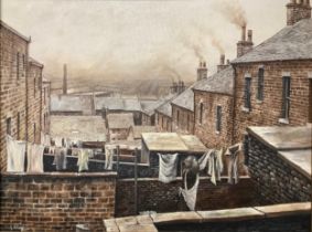 Geoff Riley (Contemporary) Wash Day, Hart Street, Bradford signed, dated 2000, titled to verso,