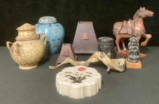 Oriental Boxes & Objects - a Chinese cloisonne ovoid ginger jar; a carved horse; an Indian hide