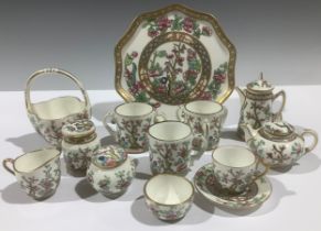 A Coalport Indian Tree pattern miniature tea service, comprising teapot, coffee pot, cream jug,