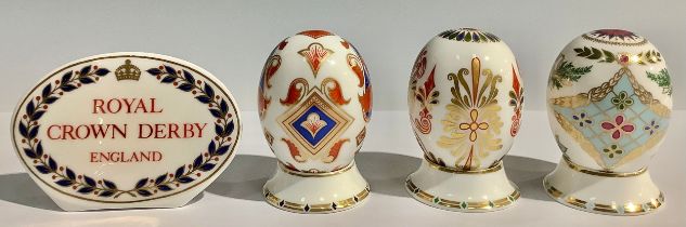 A group of three Royal Crown Derby 'Eggs of the World', comprising India, LVI (1993), Greece, LVI (