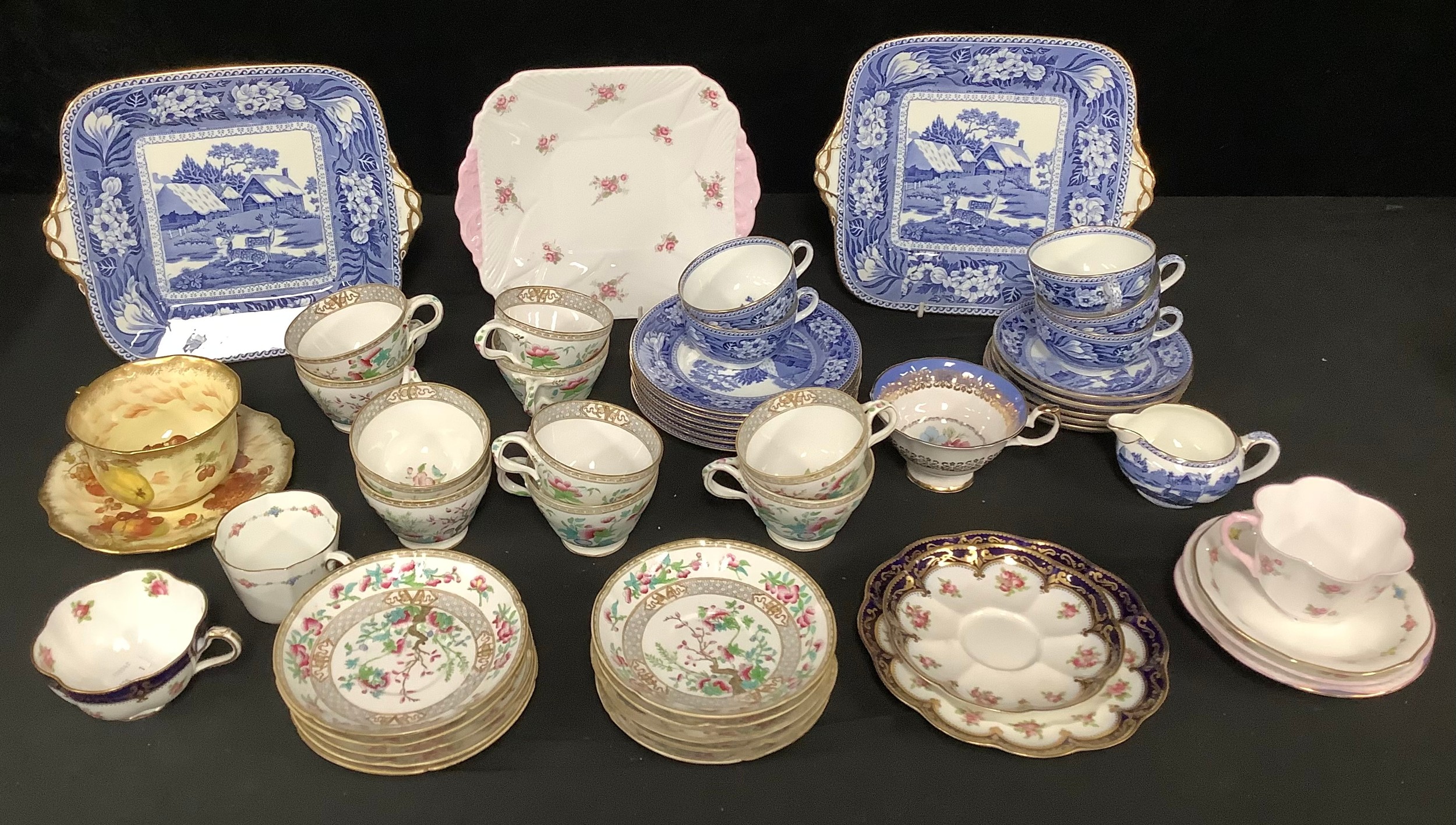 A Wedgwood Fallow Deer pattern part tea service, comprising cake plates, side plates, cream jug,