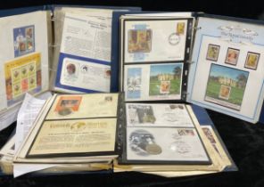 Stamps - three Royal Family FDC albums and stamps, plus coin covers, etc