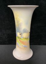 A Royal Worcester vase, painted with sheep, attributed to Harry Davis, 19cm