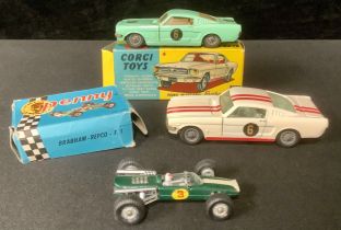 Toys & Juvenalia - Corgi Toys 320 Ford Mustang Fastback 2+2, pale green body with various decals,
