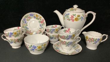 A Shelly Hedgerow pattern coffee set, comprising coffee pot, milk and sugar, six cups and saucers,