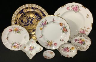 A Royal Crown Derby Pinxton Roses pattern shaped circular plate, 27cm diameter, second quality; a