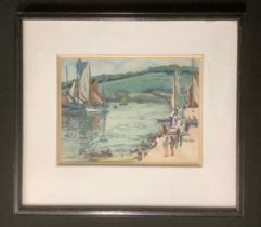 English School (early 20th century) Harbour with Figures and Yachts watercolour, 24cm x 32cm