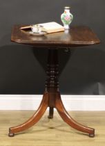 A 19th century mahogany tripod occasional table, rounded rectangular tilting top, turned column,