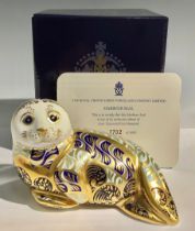 A Royal Crown Derby paperweight, Harbour Seal, 15cm, this is number 2,702 of a limited edition