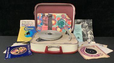 A Fidelity portable record player, 35cm wide; a small selection on 45rpm records, The Shadows,