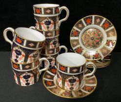 A set of six Royal Crown Derby Imari 1128 pattern coffee cans and saucers, first quality, printed