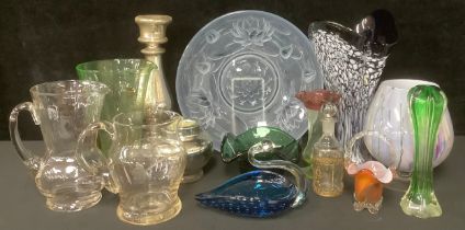 Glassware - an Art Nouveau frosted glass dish, in the manner of Lalique, moulded with stylised water