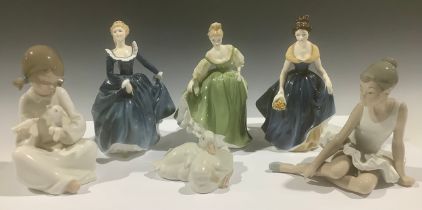 A Royal Doulton figure, Melanie, HN2271; others, Fragrance, HN2334: Fair Lady, HN2193; a Nao, by