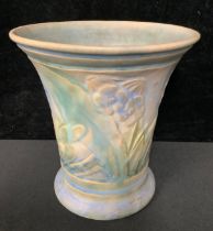 A Denby Danesby Ware Pastel Blue tapering cylindrical vase, moulded with leafy stems and