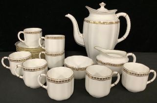 A Royal Crown Derby Carlton Gold coffee service for eight, comprising coffee pot, cream jug, sugar