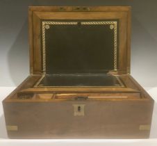 A Victorian brass bound walnut writing box, 15cm high, 35cm wide