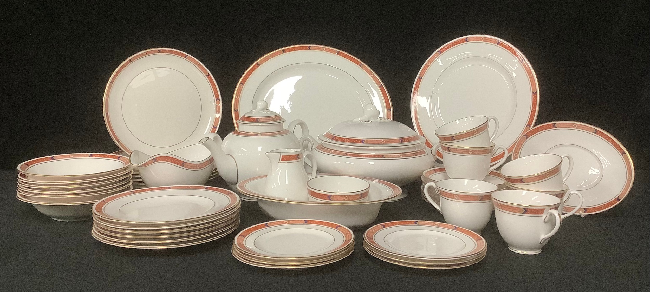 A Royal Worcester Beaufort pattern dinner and tea service for six, including teapot, cups and