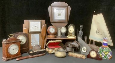 A Victorian rosewood book slide; an Art Deco oak wall barometer; a 1930's wooden table lamp, as a