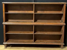 A late Victorian mahogany open bookcase or shop display stand, 136.5cm high, 182.5cm wide, 26.5cm