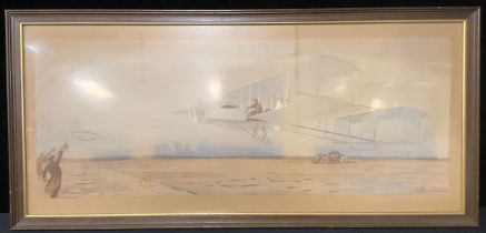 Aviation - an interesting photographic print, of Henri Farman, 30cm x 76cm