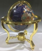 A brass mounted specimen stone desk globe on stand, 37cm, late 20th century