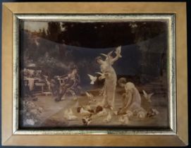 Pictures and Prints - Herman Vogler (b. 1859), after Feeding Doves Signed, crystoleum, 26.5cm x 19cm