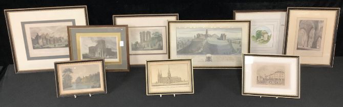 A collection of 19th century engravings, mostly Staffordshire, including Tutbury Castle, Croxden