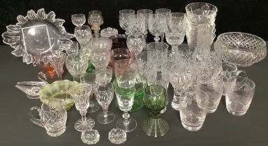 A collection of wine glasses, whisky tumblers, two rummers, a Battle of Britain 40th anniversary