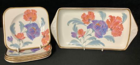 A Gray's pottery sandwich set, painted with stylised flowers, in the manner of Susie Cooper